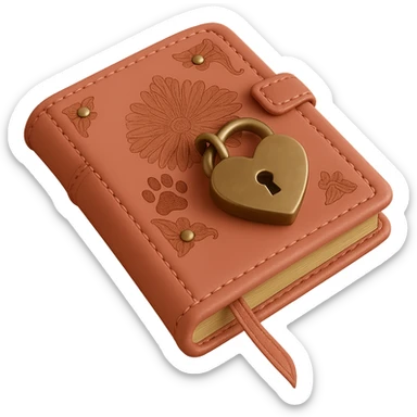 Add a small paw print to the pink leather-bound diary with heart-shaped lock. Keep the background transparent. The style should be realistic and detailed. sticker