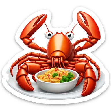 cooked red lobster served on a plate, with a focus on its claws and tail, vibrant and appetizing.” sticker