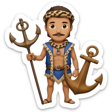 Ancient  man with animal skin clothes with Anchor sticker