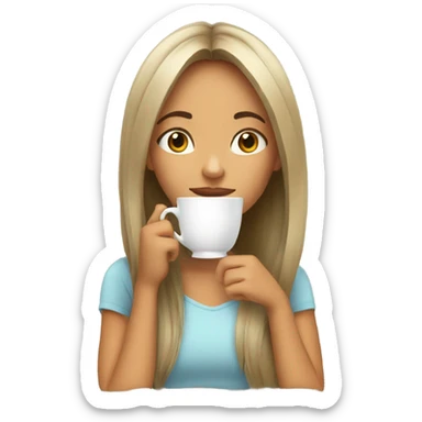 Girl sipping tea with long hair sticker