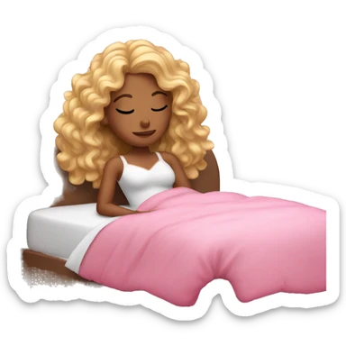gorgeous brown skin woman with long blonde curly hair sleeping on pink princess bed sticker