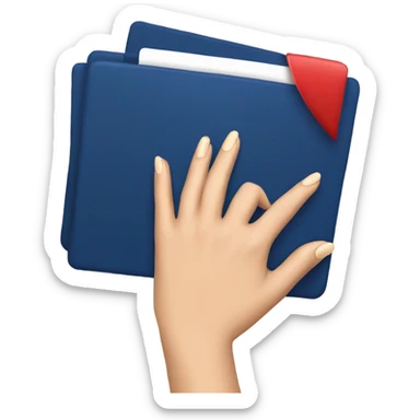 a female hand with a red manicure holds a dark blue notepad sticker