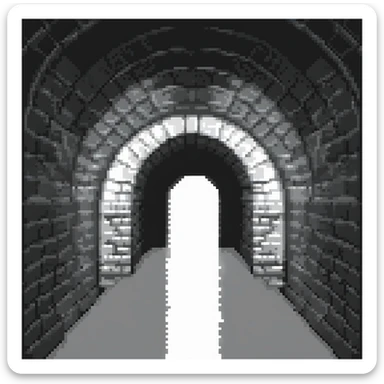 a dark tunnel, mysterious and shadowy, pixel art style, low resolution, blocky pixels sticker