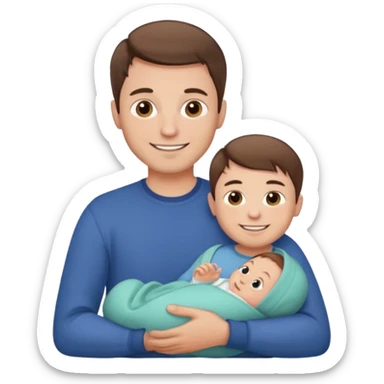 "Man with short brown hair and fair skin, without a mustache, holding a baby, smiling." sticker