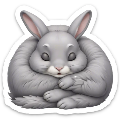 Meme-Worthy Cute Sleeping Grey Rabbit Portrait Emoji, Head resting peacefully with a contented smile, showcasing a delightfully compact build and a luxuriously soft grey fur, eyes shut in a serene nap, Simplified yet hilariously adorable features, highly detailed, glowing with a soft, drowsy light, high shine, relaxed and utterly lovable, stylized with an air of playful laziness, bright and heartwarming, soft glowing outline, capturing the essence of a comically sleepy bunny, so meme-worthy it feels like it could instantly become the next viral sensation of adorable slumber! sticker