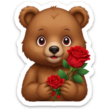 Cute bear with 🥹  eyes holding roses with this emoji expression  sticker