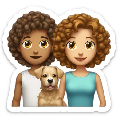 short hair boy with long hair girl with curly dog sticker