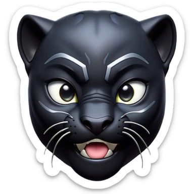 Cinematic Comical black Panther Portrait Emoji, Head tilted dramatically with an exaggeratedly shocked expression, featuring a sleek, muscular body with wide, comically expressive eyes full of humorous disbelief, Simplified yet hilariously expressive features, highly detailed, glowing with a slightly sassy dark glow, high shine, dramatic yet playful, stylized with an air of quirky feline attitude, soft glowing outline, capturing the essence of a meme-worthy black Panther that looks ready to side-eye its way into viral fame! sticker
