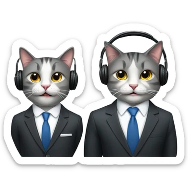 2 happy cats dressed in suits wearing headphones  sticker
