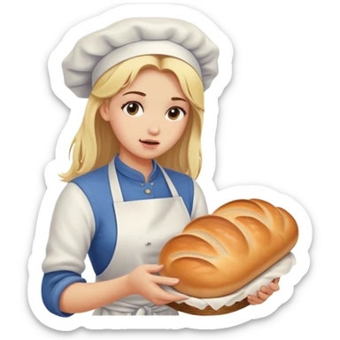 Unwell and sick blonde hair girl baking bread sticker