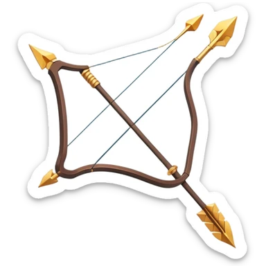 Clash of Clans aesthetic: Cinematic Playful 3D Isometric Bow & Arrows Emoji, rendered in a 3D vector-style similar to standard emojis with minimal shading and bold, simplified shapes. A compact, distinct form with signature details, softly glowing with a fantasy RPG magic charm. Simplified yet unmistakably iconic, highly detailed and consistent, glowing with a soft radiance and high shine. Stylized with a touch of heroic grandeur and a soft glowing outline, capturing the essence of a beloved gaming relic with a friendly, playful manner! sticker