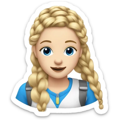 blonde teenager hair in French braids blue eyes doing make up sticker