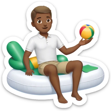 Pool attendant. white polo shirt. khaki shorts. african. sitting on a swimming pool float sticker