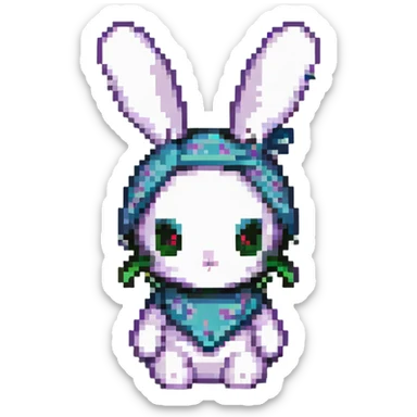 bunny with a bandage around his head, pixel art style sticker