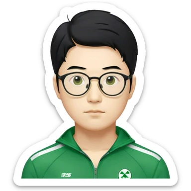 Cho Sang-woo Age: Late 30s
Appearance: have glasses, A well-groomed man with neatly combed black hair, sharp facial features, and a more composed demeanor.
Outfit: Green player tracksuit sticker