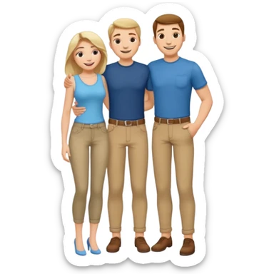 A woman smiling happily and put her hand on the middle of a man's pant and the man moan sticker