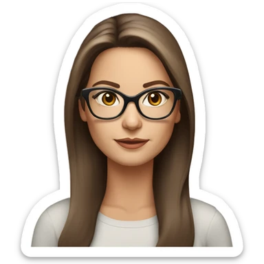 50 years old girl
long brown hair with straight styling
light skin
glasses with refined frame
Brown almond eyes with cat eye liner sticker