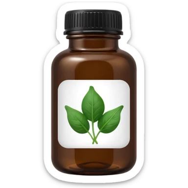 brown glass bottle of supplements with white label, black thin title K2 and small spinach emoji sticker