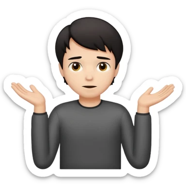 a guy shrugging his shoulders with a black little bit wavy short hair sticker