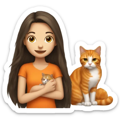 long haired brunette girl holding orange cat sticker