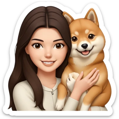 brunette Kendall Jenner with long hair holding on the hands a smile Shiba Inu sticker