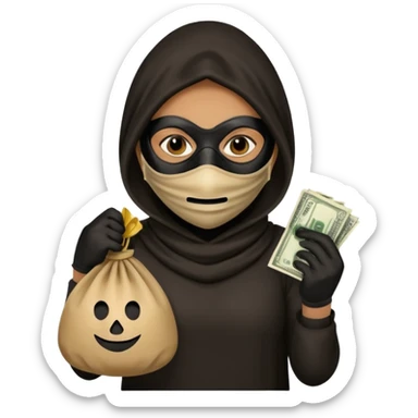 Robber emoji holding a 💰 wearing a mask that is made of robber dress sticker