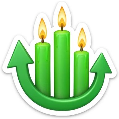 iOS-style 3D emoji: rising green candlestick chart with an upward-pointing arrow sticker