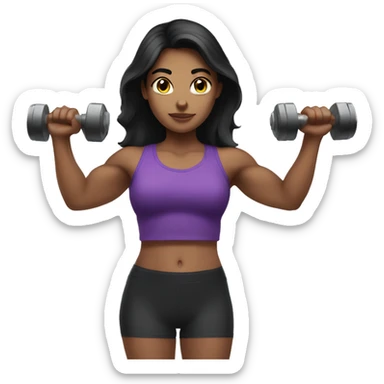 dark haired girl holding a dumbbell while having big arms sticker
