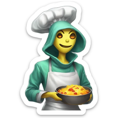 alien chef scifi roguelike rpg style inspired by slay the spire digital art sticker
