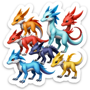 Shiny Colorful Sergal-Meloetta-Latias-Koraidon-Peppercat-Wargreymon-Protogen-Pokémon-Digimon-Fakémon-fusion-hybrid-creature sticker