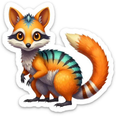 Colorful Fruity Iridescent Warm-colored Tropical Exotic Vernid-Sergal-Trico-Numbat-Nargacuga-fusion-hybrid-animal-creature, full body sticker