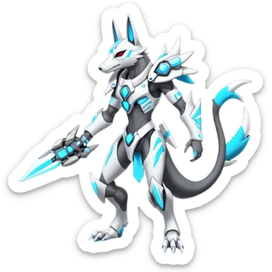 White and blue and cyan and red cyberpunk intricate neon glowing grey white futuristic cyborg-Anubis-Zeraora-Zoroark-fusion (full body) sticker