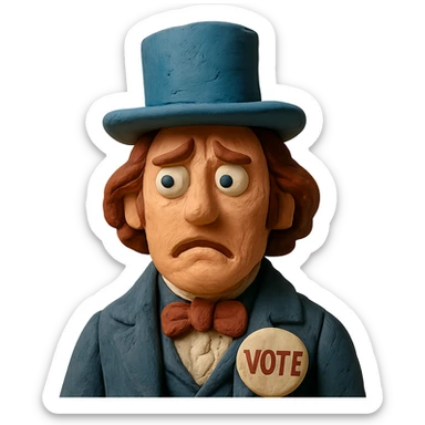 confused face, 1840s election theme, period hat sticker