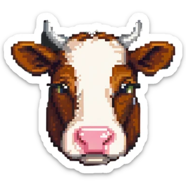 ultra-minimal blocky Minecraft cow head emoji with only 2 large colorful square pixels, extremely simple, chunky, playful, childlike sticker