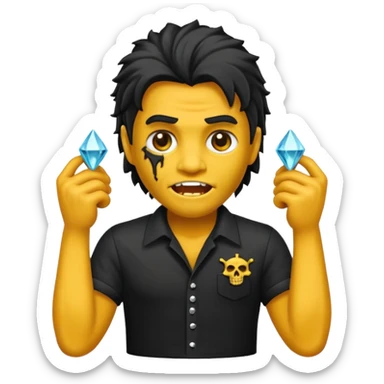 Emoji masculino de zumbi estilo iPhone,com cabelo ondulado mullet e preto, camisa preta e brincos de diamante  sticker