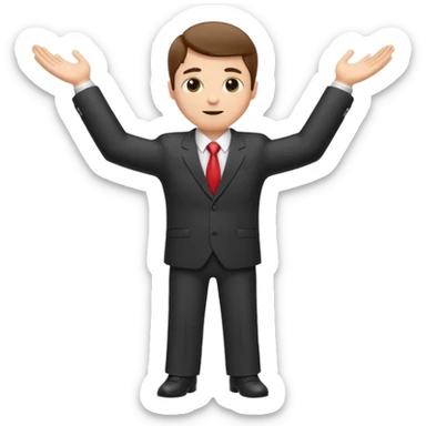 Man in a suit showing width with arms spread sticker