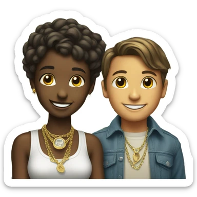 A girl & a boy with jewelry drive dollar bills and smiles sticker