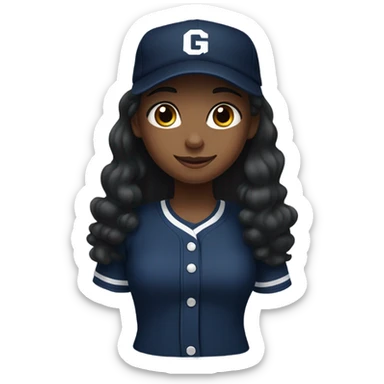 Black long hair girl wearing navy ballcap emblazoned with a G initial and baseball uniform sticker