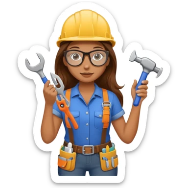 beautiful girl with long brown hair constructing new bathroom sticker