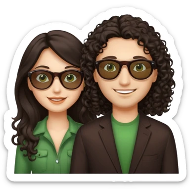 Two besites in sunglasses, 1: long ironed straight darkbrown hair, green eyes, 2: long curly darkbrown hair, brown eyes sticker