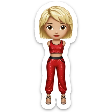 T Boz from TLC with short blonde hair, red sequin crop top and pants sticker