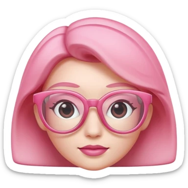 A 3D cartoon rose-pink spectacle with glossy curved frames and soft reflections, feminine Memoji-style rendering., negaive: characters. sticker