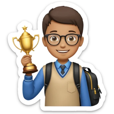 emoji of a boy with a school bag win a trophey sticker