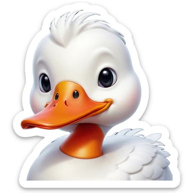 Cinematic Comical White Duck Portrait Emoji, Head tilted dramatically with an exaggeratedly amused expression, featuring a striking, glossy white plumage with a quirky red bill, wide, expressive eyes filled with playful disbelief, Simplified yet hilariously expressive features, highly detailed, glowing with a slightly sassy glow, high shine, dramatic yet playful, stylized with an air of cheeky mischief, bright and endearing, soft glowing outline, capturing the essence of a spirited and over-the-top duck, so meme-worthy it feels like it could quack its way into internet fame instantly! sticker