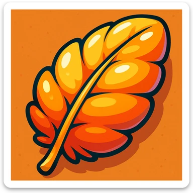 A plump, three-dimensional feather with a bold outline, expressive shadows, and glossy highlights. The style is cartoonish and vibrant, soft, puffy, and voluminous feather sticker