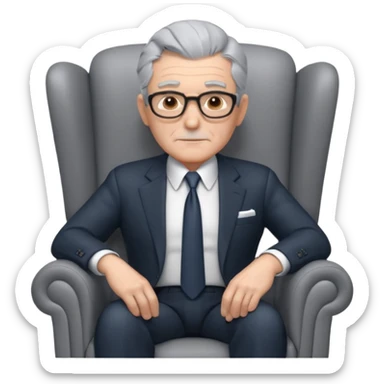 elderly businessman sitting in an armchair, wearing a formal suit and tie, gray hair, confident wise expression, corporate boss vibe, 3D cartoon style, mobile game icon style, clean background, no text, no watermark
 sticker