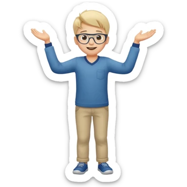 Very excited boy, full body, eyes closed, wearing glasses sticker