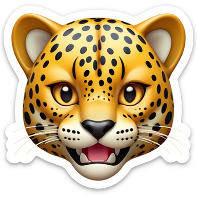 Cinematic Comical Jaguar Portrait Emoji, Head tilted dramatically with an exaggeratedly shocked expression, featuring a sleek, agile form with bold spotted patterns and wide, comically expressive eyes full of humorous disbelief, Simplified yet hilariously expressive features, highly detailed, glowing with a slightly sassy wild glow, high shine, dramatic yet playful, stylized with an air of quirky feline attitude, soft glowing outline, capturing the essence of a meme-worthy jaguar that appears ready to side-eye its way into viral fame instantly! sticker