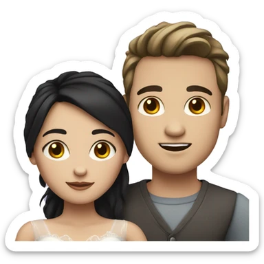 Young married couple , both are a bit chubby and they have white skin and black hair sticker