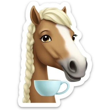 a girly horse holding a cup of tea  sticker